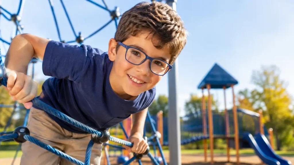 a boy wearing eyeglasses made in gosmarteyewear.com