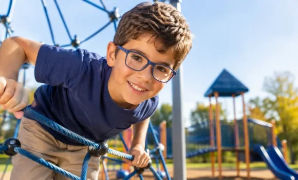 a boy wearing eyeglasses made in gosmarteyewear.com
